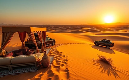 Сафари по дюнам пустыни Дубая на джипах — популярная вечерняя экскурсия с ужином